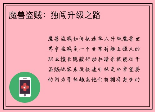 魔兽盗贼：独闯升级之路